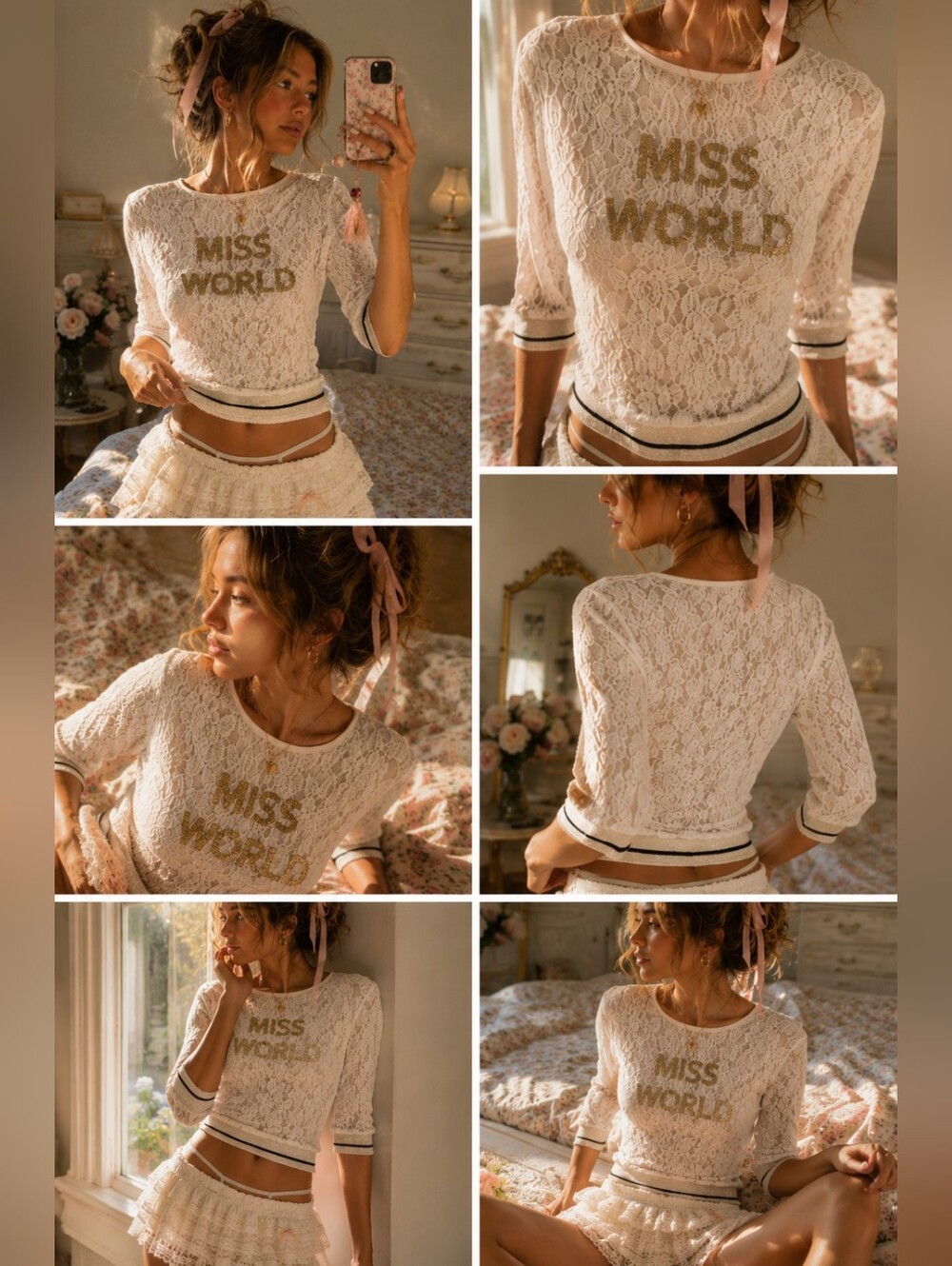 Speechless White Lace Miss World Glitter Crop Top Size Small